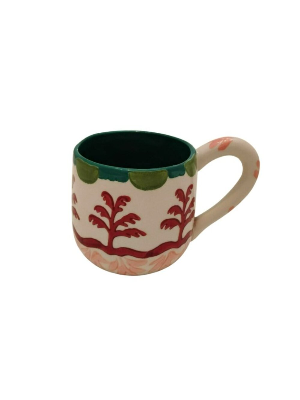 Anthropologie Agata Hand-Painted Teal Pink Palm Tree Stoneware Coffee Mug - Picture 2 of 5